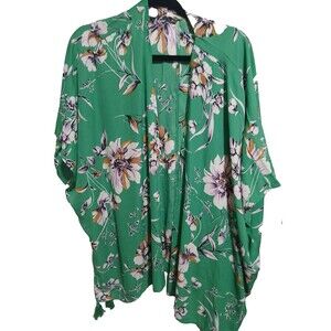 Maurices Green  Floral Print Kimono Womens OS Open Front Boho Hippie